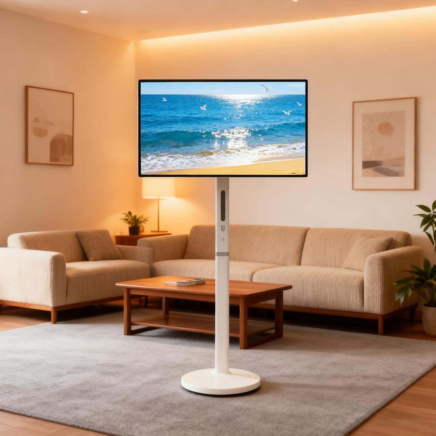 27/32 Inch Smart Portable TV on Wheels, Slim Lightweight Design, Anti-Glare Display, Height & Angle Adjustable, Rotatable Touch Screen & Voice Remote, Built-in Webcam 27in(8+128G)