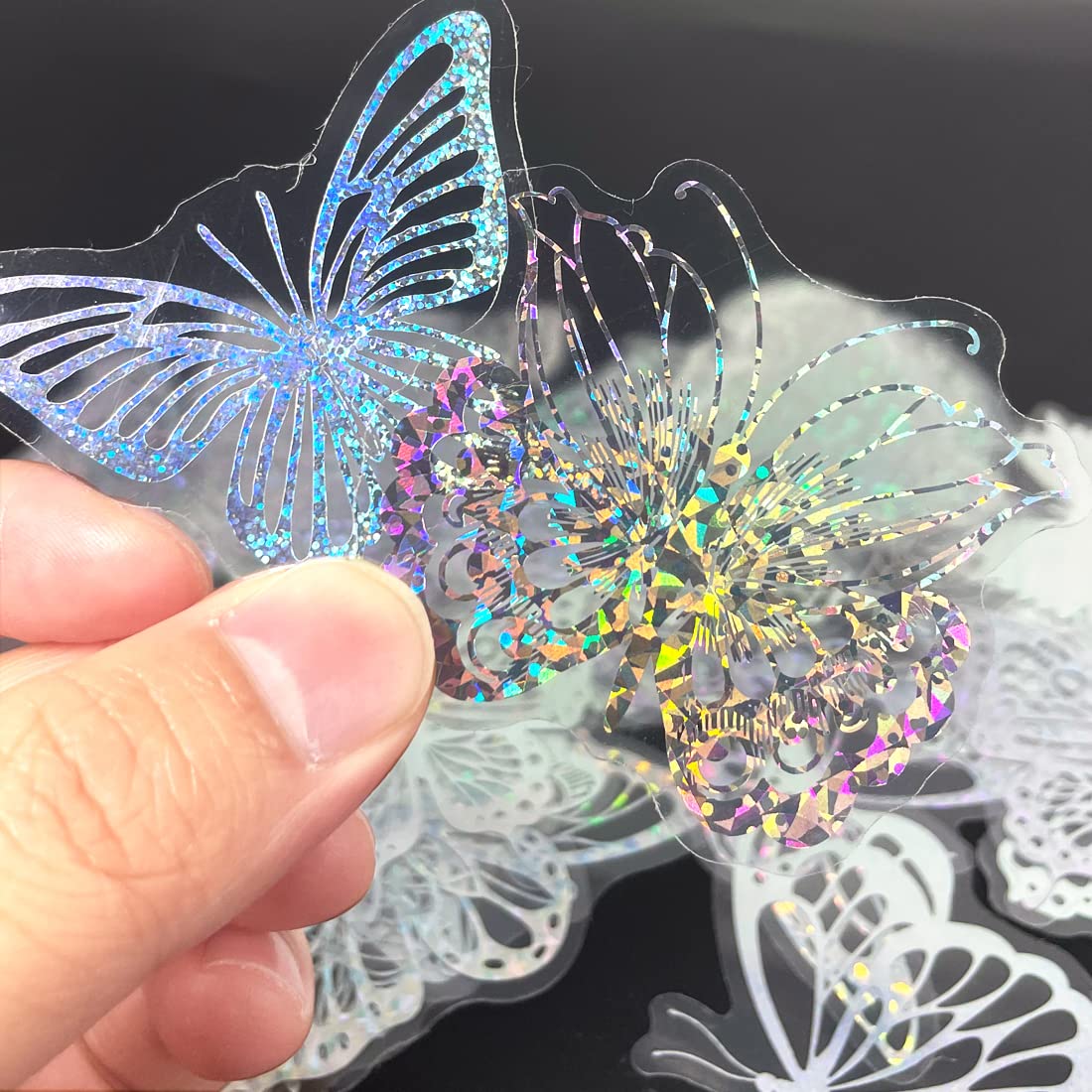 45 Autocollants Holographiques Plantes – Transparent Pailleté PET Imperméable, Pour Scrapbooking & Agenda