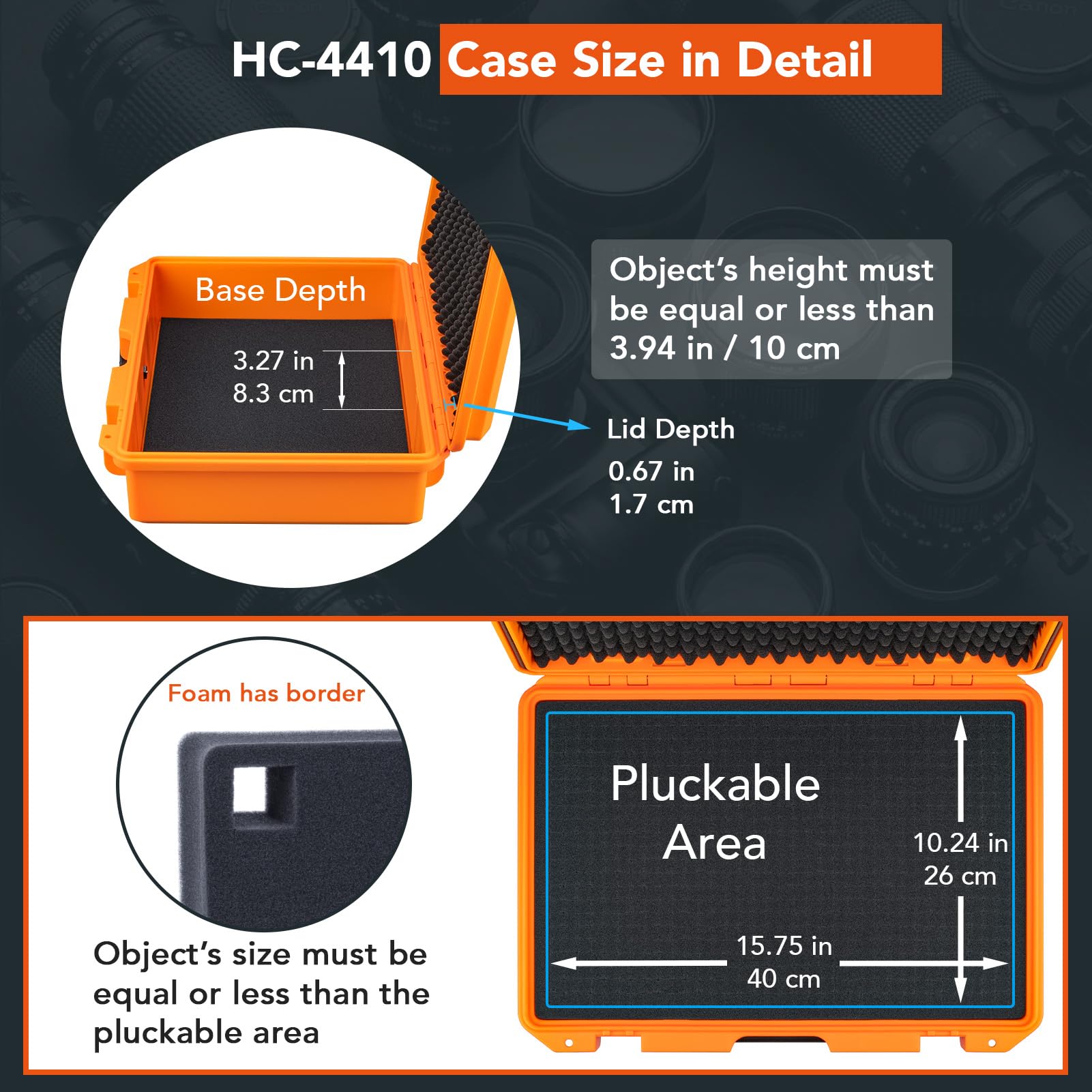 Lykus HC-4410 Wasserdicht Koffer mit Schaumstoff, Innengröße 40x26x10cm | IP67 wasserdicht, steckbarer Schaum, geeignet für Kameras, Objektive, elektronische Geräte und mehr