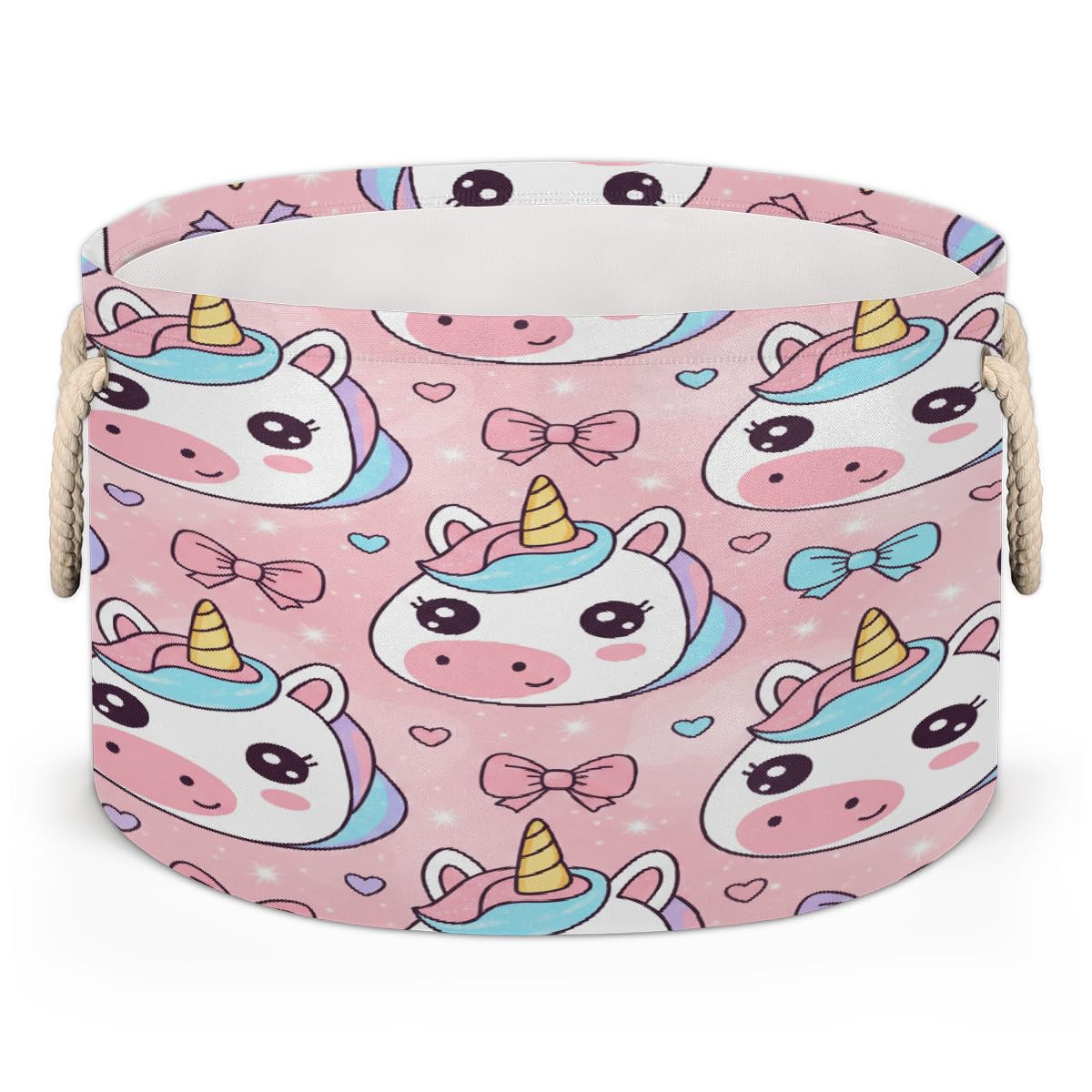 Grand panier de rangement pliable avec nœud licorne pour linge et jouets