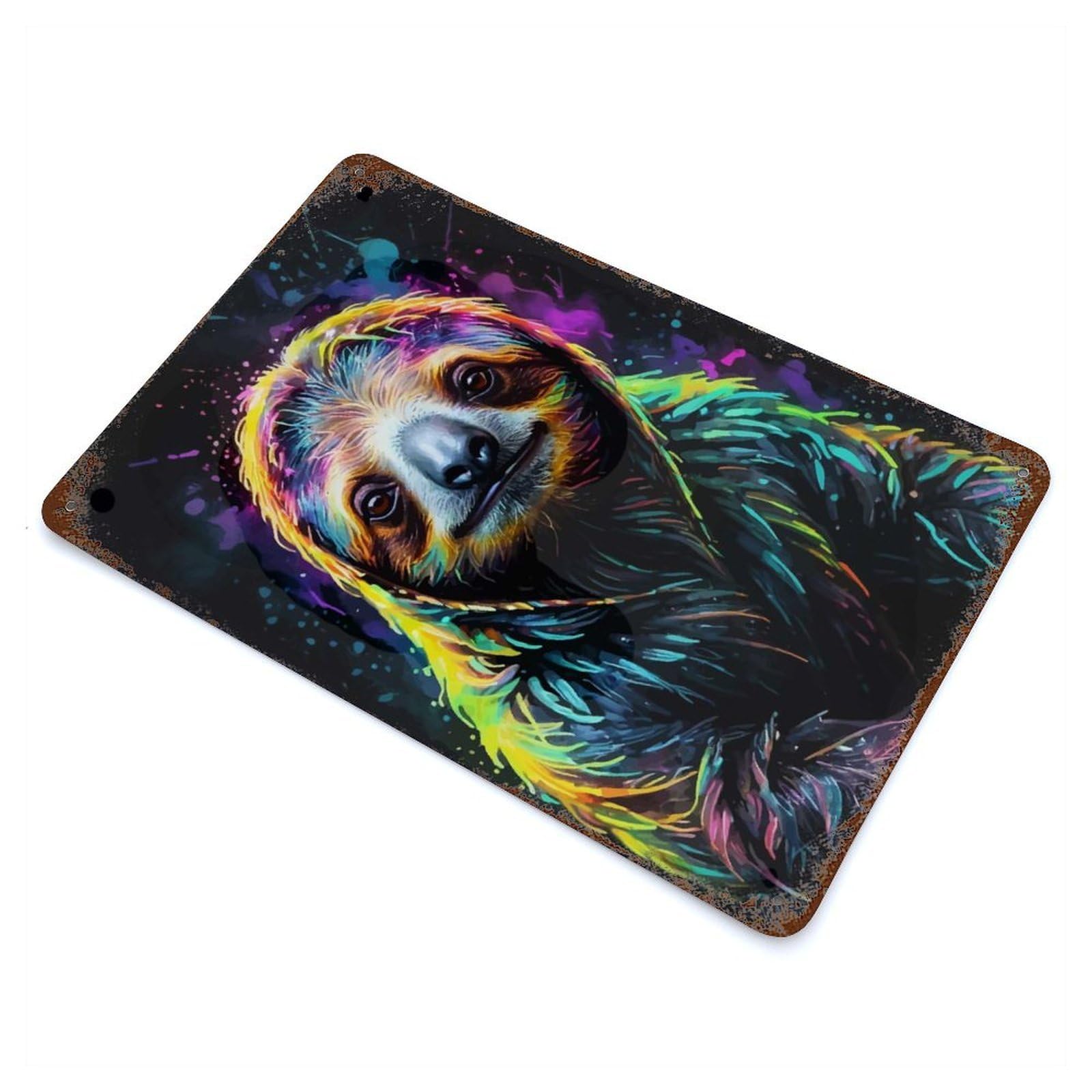 Decorative Tin Sign Neon Sloth Art 11.8"x7.9", Novelty Wall Decor for Shed, Workshop And Garage Wall Decor