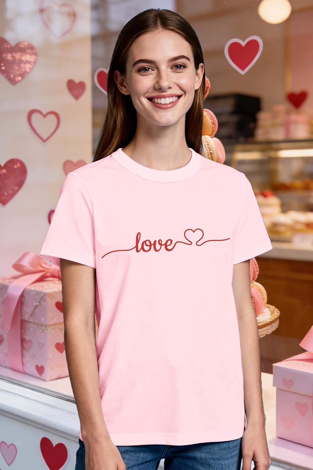 Valentines Day Shirt for Women Valentines Love Heart T-Shirts Romantic Love Tee Tops - Image 3