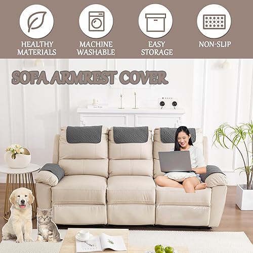 Miniatura 2 de Funda para Reposabrazos de Sofá, Funda para Reposacabezas de Silla Reclinable, Funda de Sillón con Bolsillos, Protector Acolchado Antideslizante de