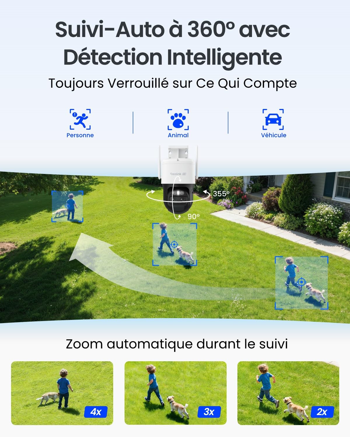 Reolink 4K PTZ Camera Solaire Exterieur WiFi sans Fil, Suivi & Zoom 8X Auto, Deux Objectif, Autonomie de 180j, Projecteurs Audio Bidirectionnel, TrackMix 4K+Panneau Solaire