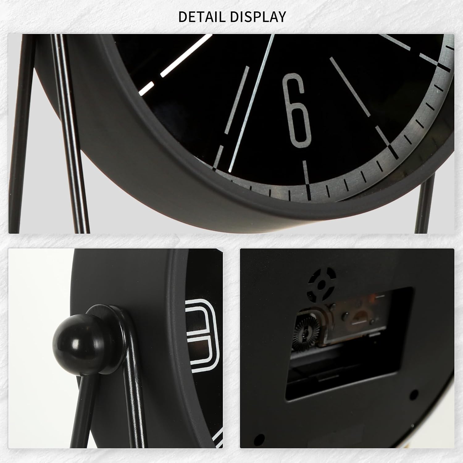Vintage Metal Desk Clock, Silver/Black | Adjustable Angle, Ticking, Battery Operated, Old Fashioned Style, For Bedroom