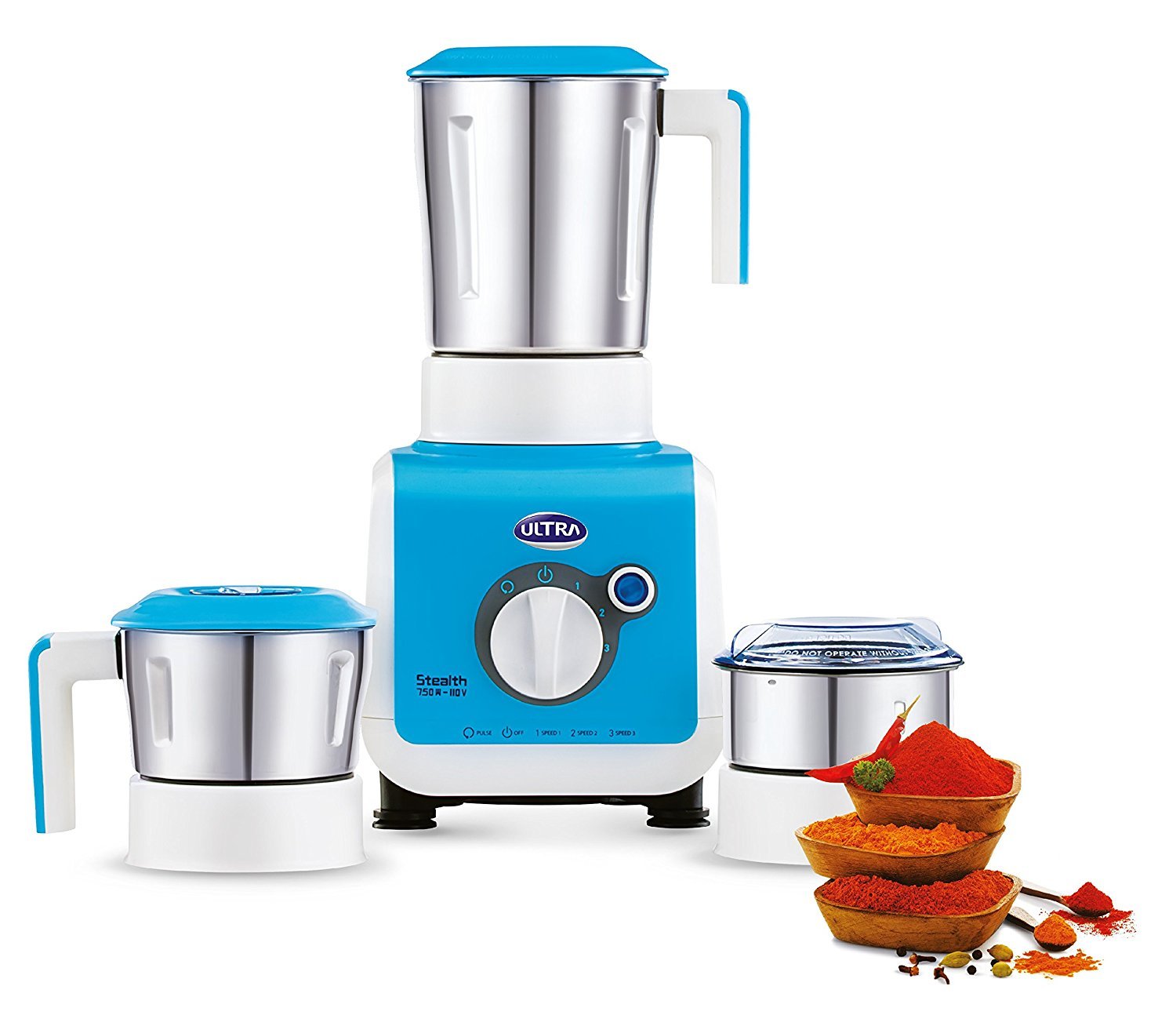 ULTRA Stealth 750-Watt 3 Jar Mixer Grinder, 110 Volts, Medium, Blue