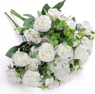 33 Bouquets Bouquet de Fleurs, Rose Artificielle, 3 Paquets Fleurs de Roses Artificielles, Décorations de Table de Mariage de Fête Décoration de La Maison(Blanc)