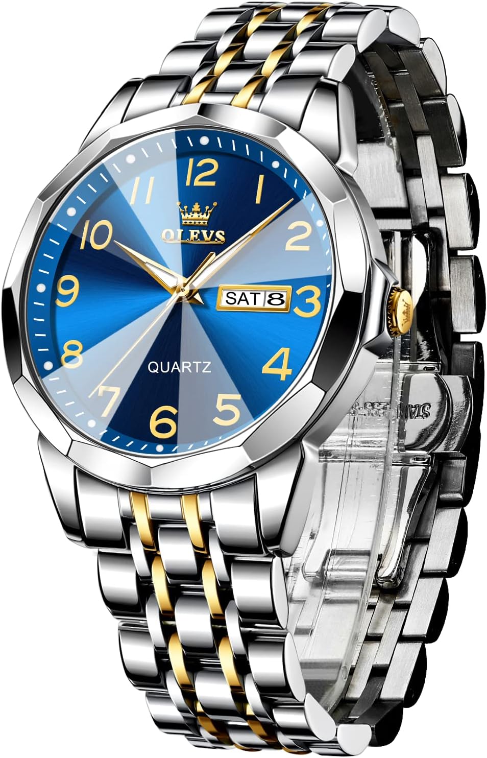 OLEVS Watch for Men Women Large Face Unisex Diamond Luxury Dress Analog Quartz Stainless Steel Waterproof Luminous Date Business Casual Wrist Watch