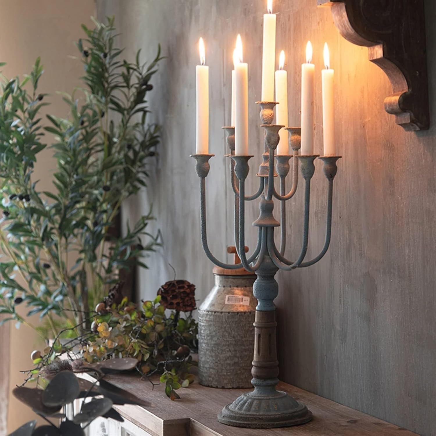 10-Arm Antique Iron Candelabra, Vintage Retro Tall Candle Holder for Wedding, Party, Home & Event Decor