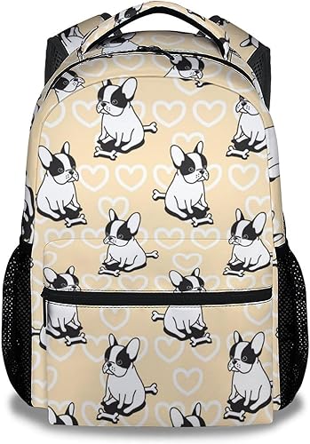 Mochila de bulldog francés para niñas y niños, mochila escolar de 16 pulgadas con correas ajustables, bolsa de viaje duradera, Bulldog1, Classic