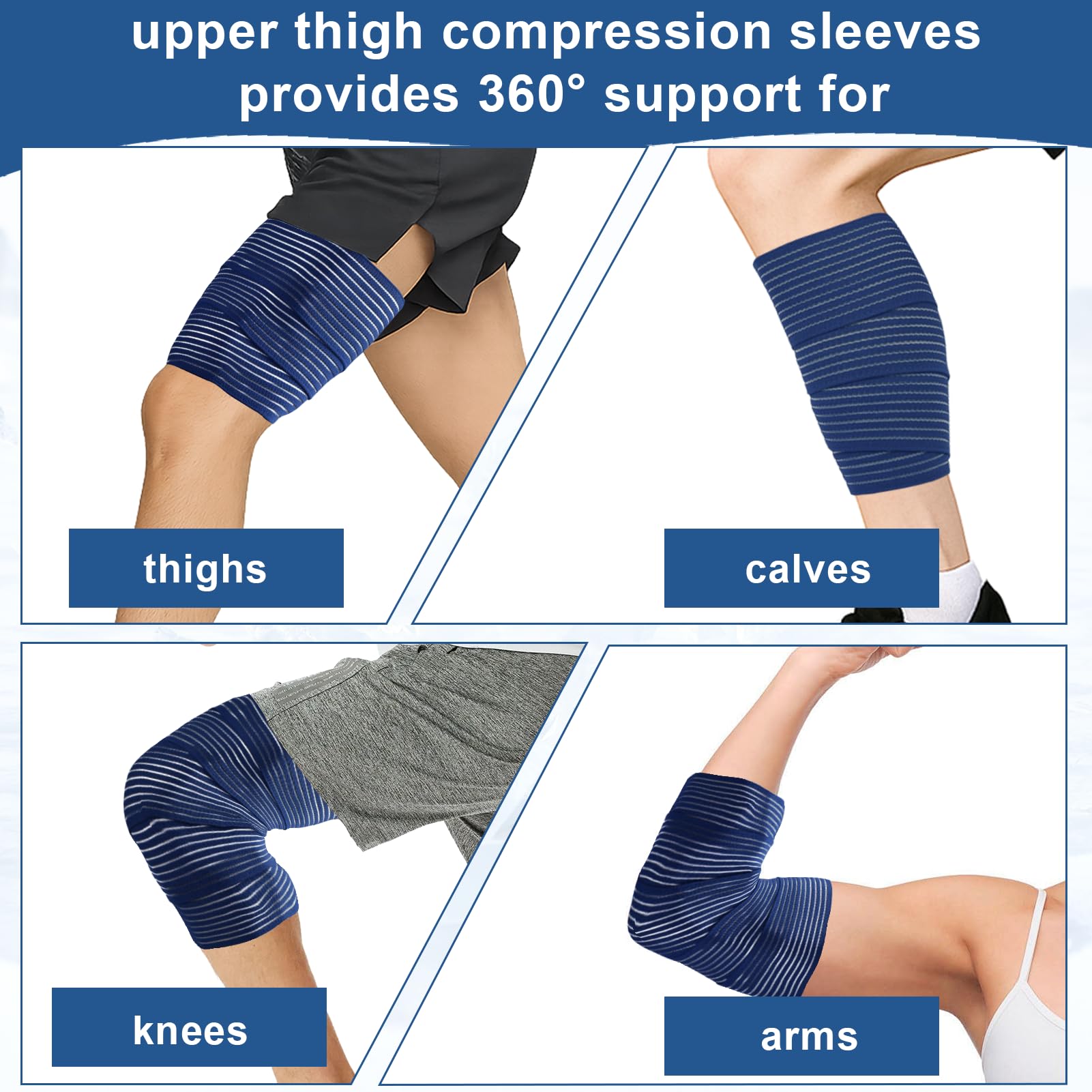 2 PCS Thigh Hamstring Compression Sleeve, Adjustable Thigh Compression Wraps for Varicose Veins Treatment for Legs, Nylon Quad Knee Support Bandage, Versatile Compression for Knee, Calf, Arm Blue — Amazon image 5