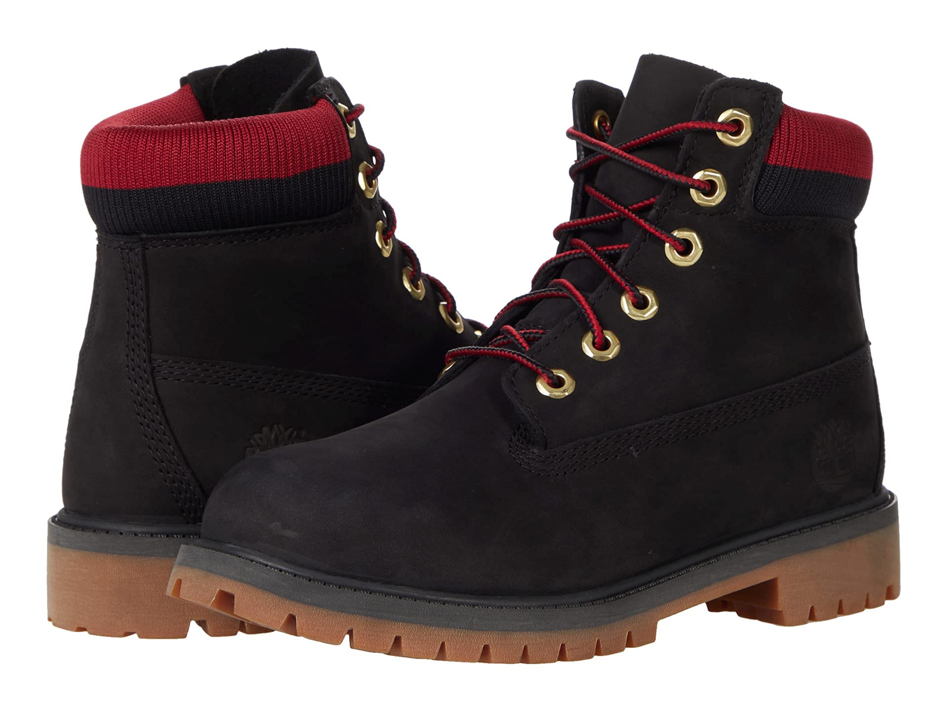 Timberland 6" Premium Waterproof Boot (Big Kid) Black Nubuck/Red 6 Big Kid M