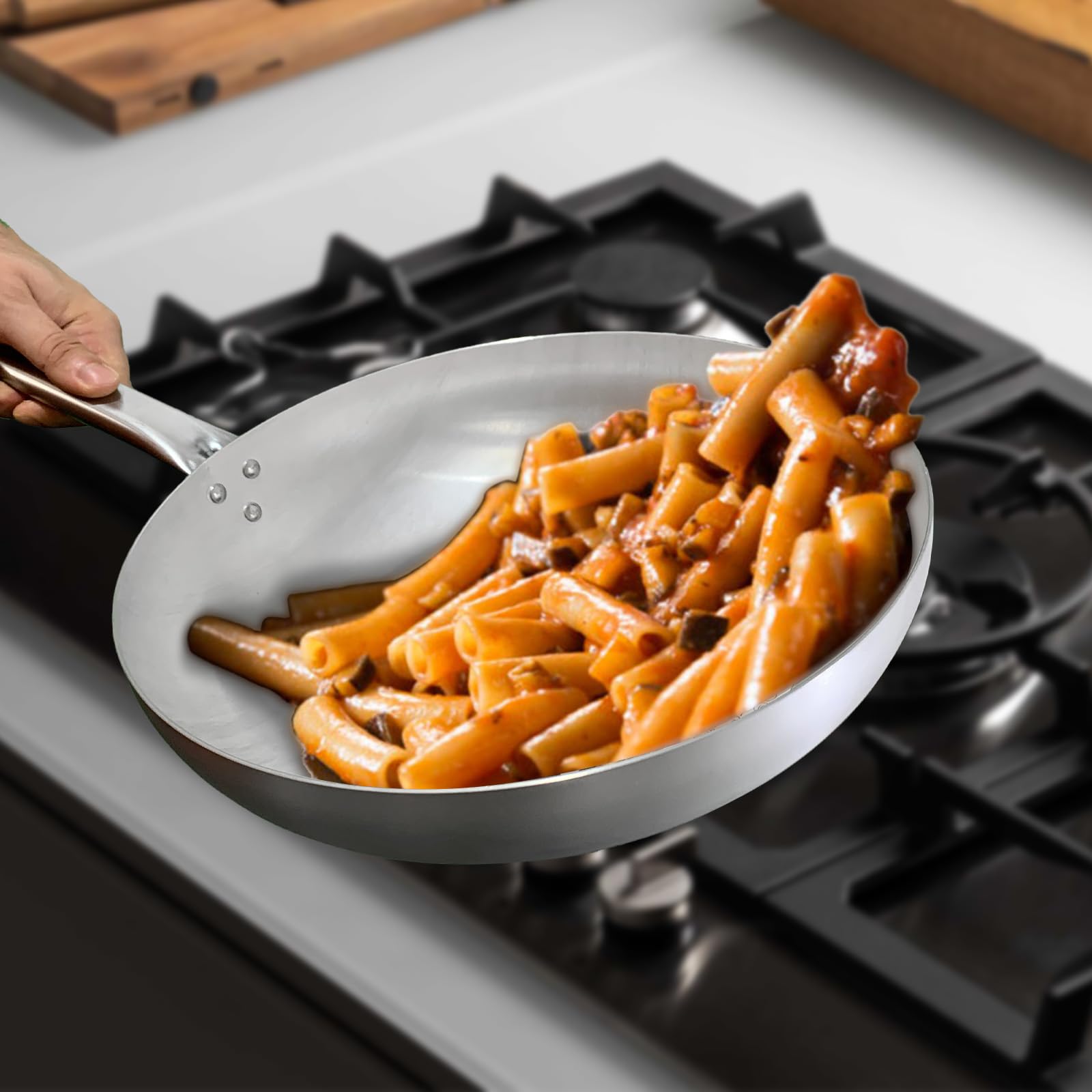 Sicignano | Padella Saltapasta per Piano Gas Elettrico, 40 cm, Alluminio, Manico in Metallo, Spessore 1,5-2 mm, Made in Italy - Padella per Mantecare Saltare Pasta