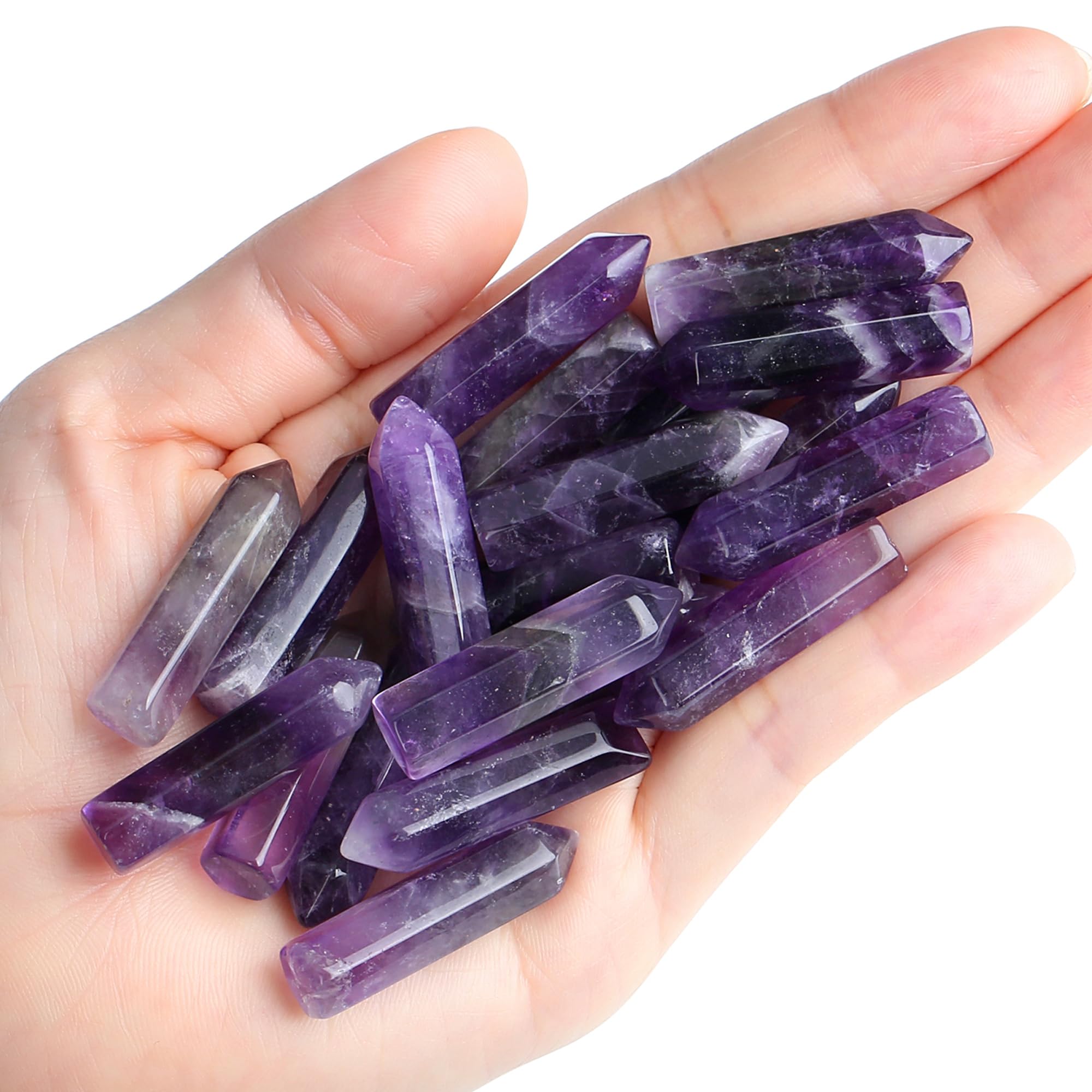 QINJIEJIE Amethyst 20 PCS Healing Crystals Stones Sets Wands Bulk