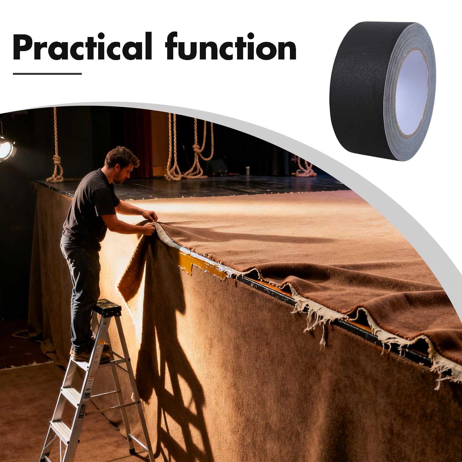1 Rolle Professionelles Schwarzes Gaffer-tape: Mattes, Strapazierfähiges Gaffer-tape, 5 Cm X 27,5 M, für Teppiche, Kabel, Bühnenmarkierungen, Leicht zu Reißen Und zu Entfernen