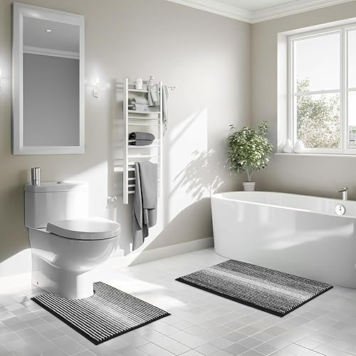 Miniatura 250 de BSICPRO Juego de alfombras y tapetes de baño, 2 piezas de felpilla gruesa y absorbente, antideslizantes, suaves y peludas para baño, lavables a