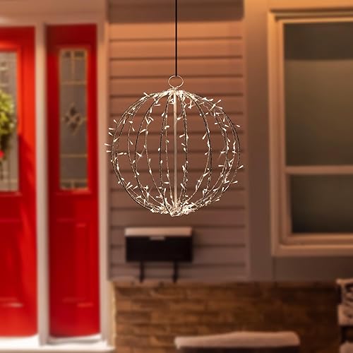 Miniatura 2 de Decoración navideña con esfera colgante 3D con iluminación LED, blanco cálido, 30 pulgadas