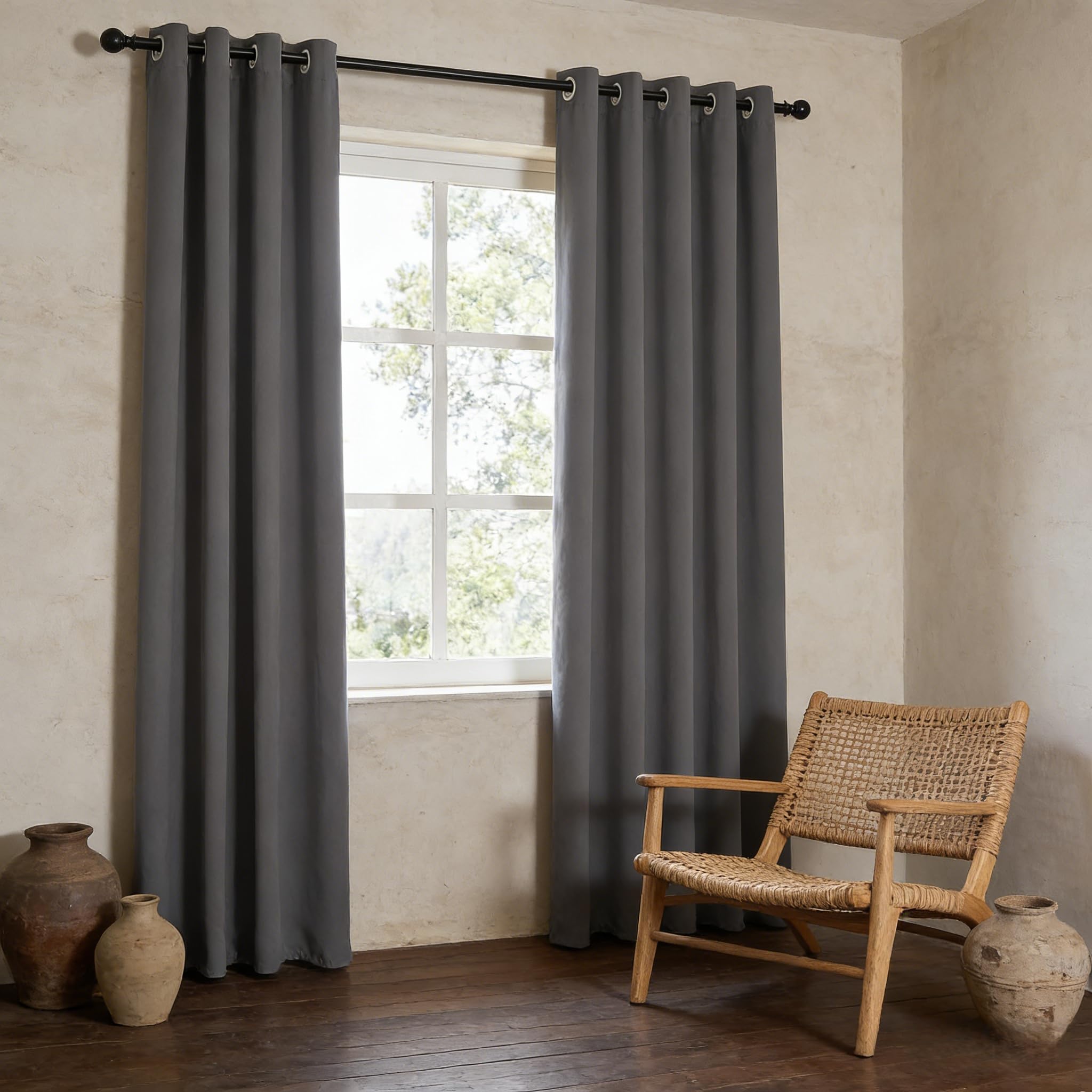 Rideau occultant 300 x 260 cm thermique anti UV bleu marine à oeillets pour maison