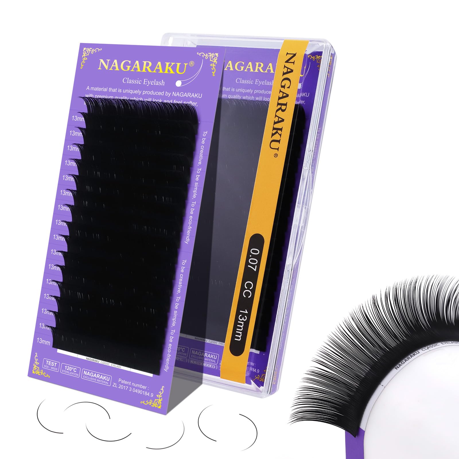 NAGARAKU Klassische Einzelwimpern 1:1 Wimpern Individuelle Lash mit langen Taper-Spitzen Weich Natürlich Kleberfreie Wurzeln Wimpernverlängerung 16 Reihen High Capacity Mattschwarz (0.07 CC 13mm)