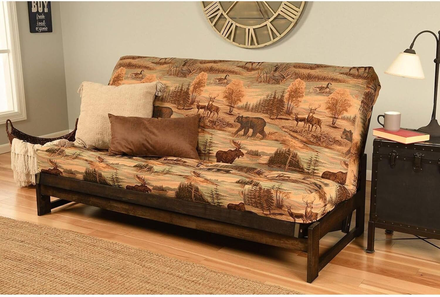 Maykoosh Full Size Futon Frame Set - Reclaimed Mocha Finish, Convertible Sofa Bed, Straight Arm Design