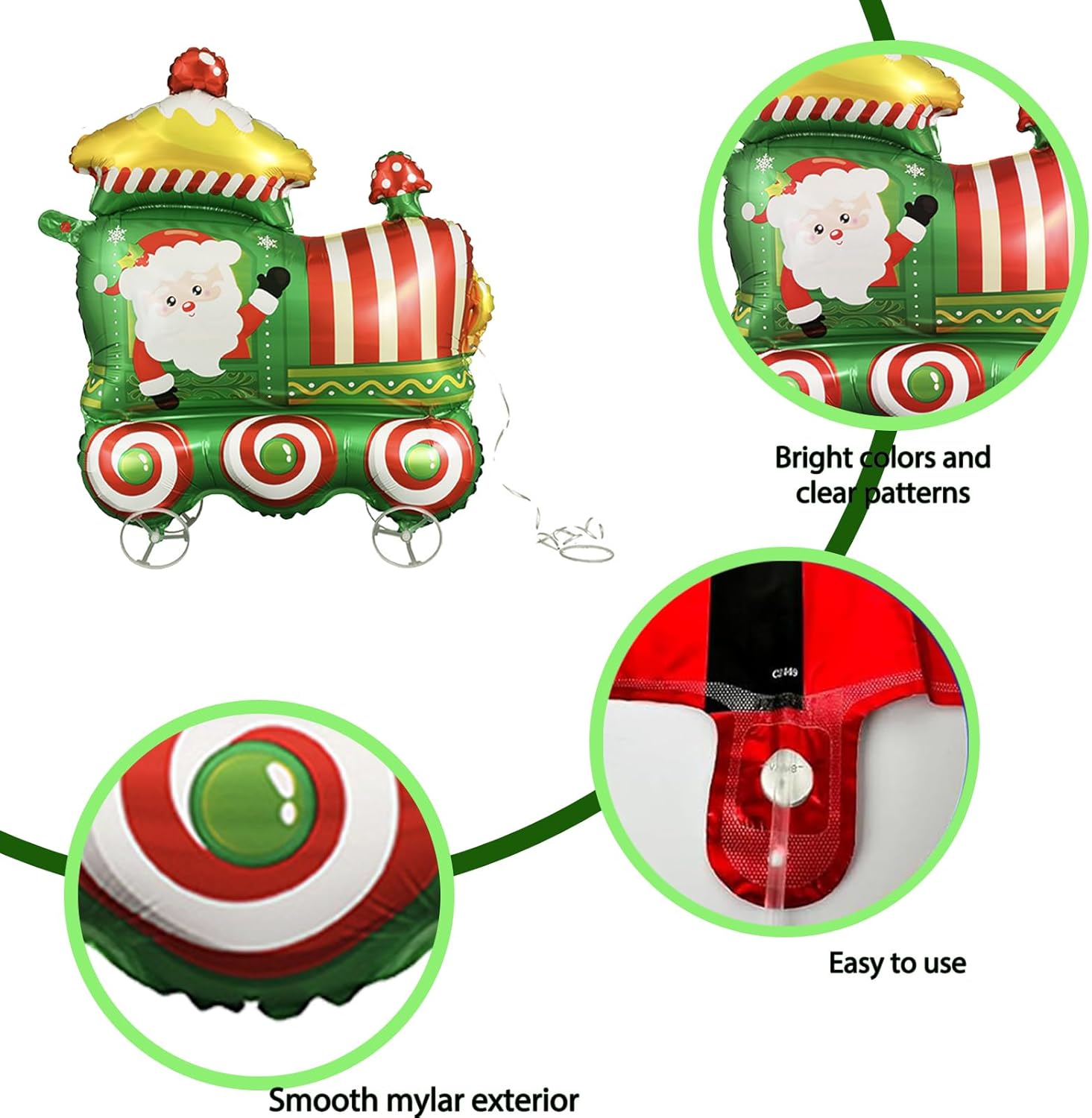 2 PACK Walking Christmas Balloons With Wheels, Christmas Foil Balloons Standing Mylar Balloon, Xmas Birthday Party Foil Balloon for Winter New Year Holiday Party Decorations (Santa + Reindeer) - Image 3