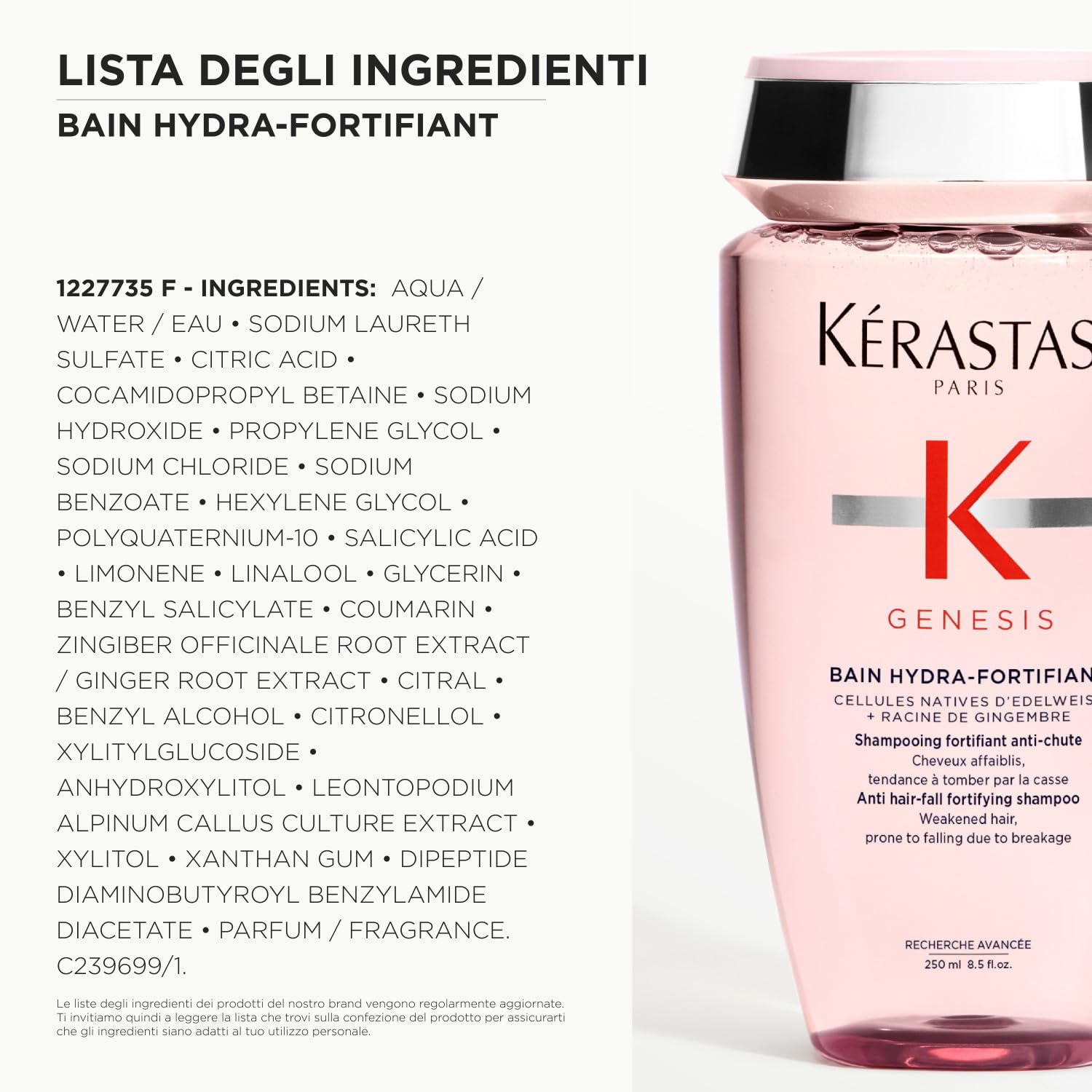 Kérastase, Genesis, Shampoo Professionale Fortificante per Capelli Indeboliti, Capelli Sani e Forti, Con Cellule Native di Stella Alpina e Radice di Zenzero, Bain Hydra-Fortifiant