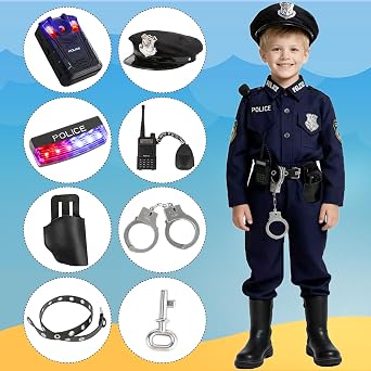 Police Costume for Kids, Police Officer for Boys Girls Cop Uniform Outfit, Career Day, Role Play, Halloween Dress Up Parties