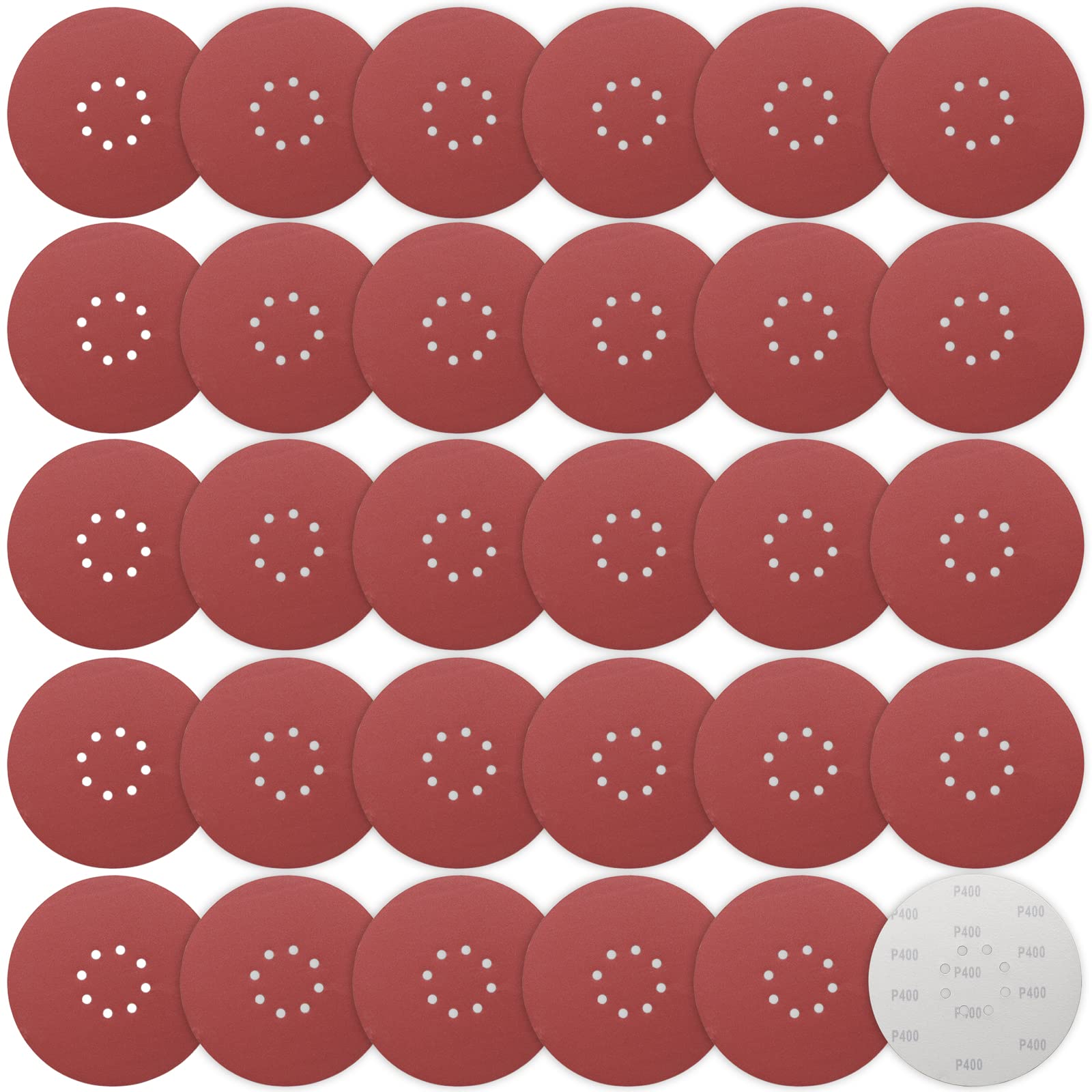 STEBRUAM Tarcze szlifierskie 225 mm o ziarnistości 400, 30 sztuk tarcze szlifierskie oscylacyjne 9 cali 225 mm duże tarcze szlifierskie z haczykami i pętelkami, 8 otworów, okrągła blacha papieru ściernego do szlifowania żyrafy, podkładki szlifierskie do p