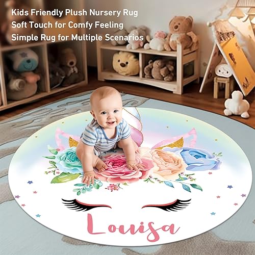 Miniatura 6 de Juego de ropa de cama personalizado para cuna con nombre para niña, juego de cuna de 5 piezas con nombre personalizado de caballo arcoíris para