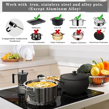Karinear Induction Cooktop 4 Burner, 24'' Built-in Induction Stovetop | Flex Zone,Child Lock, Pause, Timer, Boost, Slider Control Black Glass Electric Cooktop, 7400W 240V Hard Wire(Come with a pot)