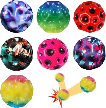 7 PCS Spaceballs, Large Bouncy Balls High Bouncing Space Ball Hand Eye Coordination Training Ultra High Bouncy, Mixed Color, Extreme Bounce and Fun Indoor Outdoor Games Party Gift