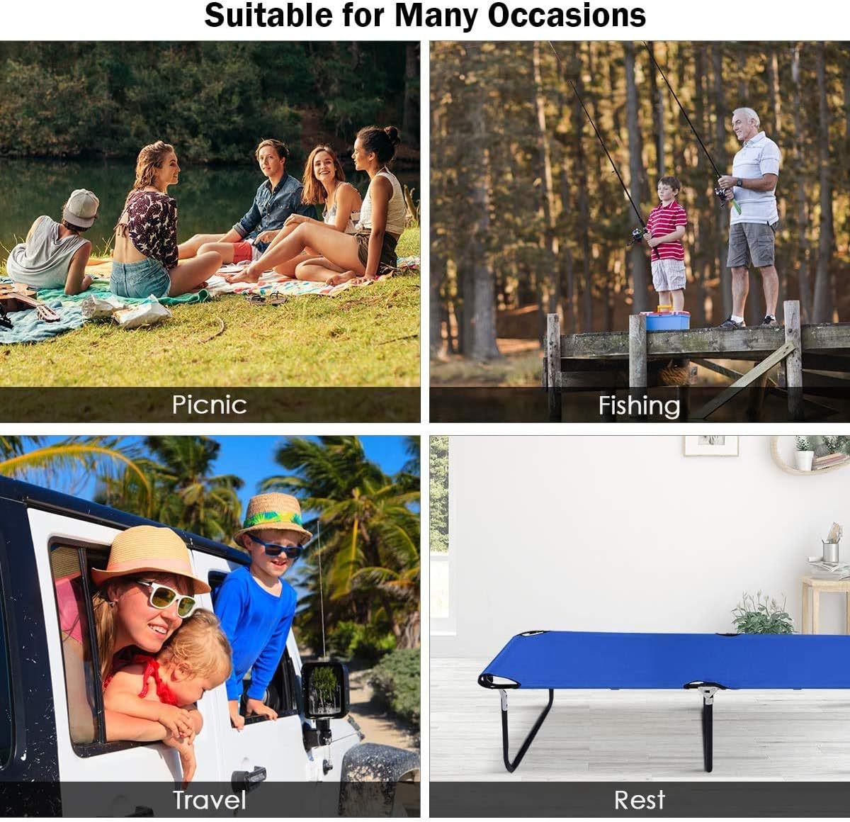 GOFLAME Folding Camping Cot, Portable Collapsible Sleeping Bed, Weight Capacity to 300 lbs, Camping Bed Cots for Indoor and Outdoor Use