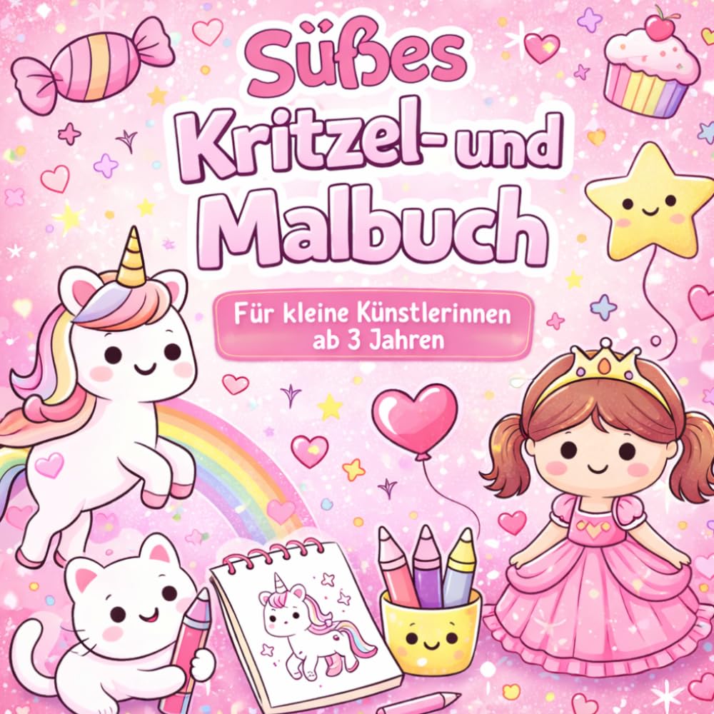 Süßes Kritzel- & Malbuch für Mädchen ab 3 Jahren – Einfache Motive zum Kritzeln & Ausmalen