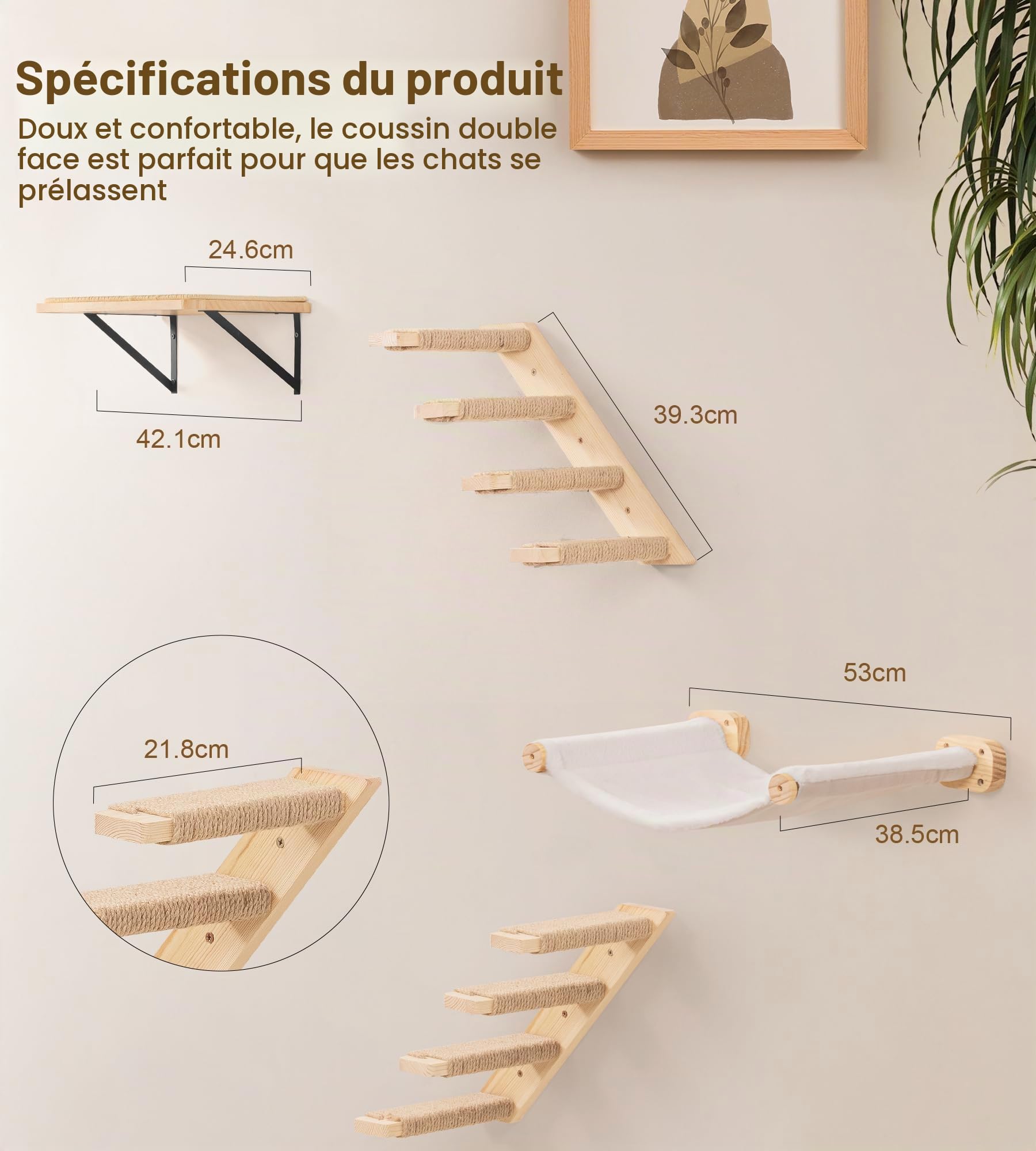 Mur d'escalade pour Chats - Hamac Mural pour Chat - Lit d'escalade en Bois de pin