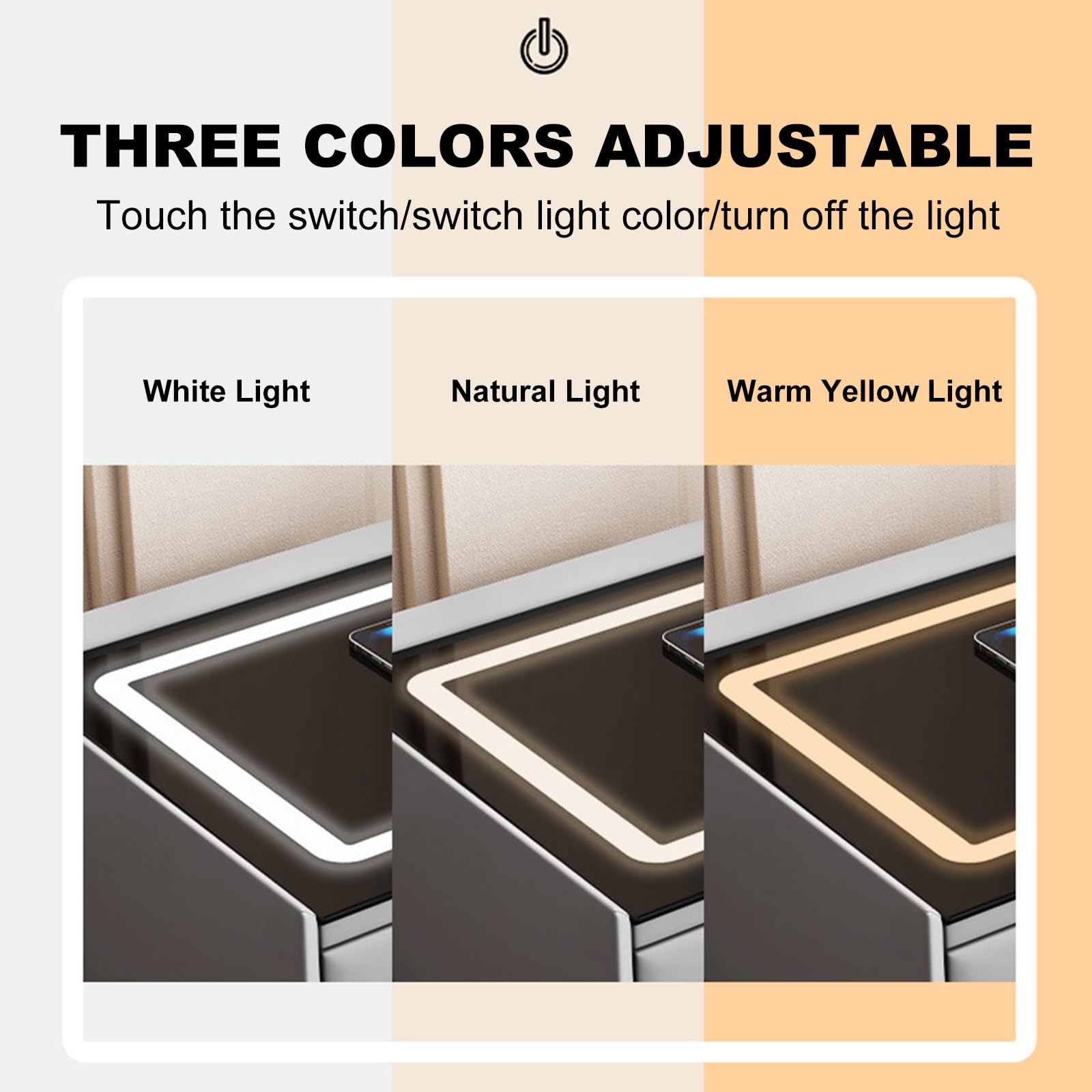 Comodino moderno con luci a LED, tavolino con 2 cassetti, per camera da letto e soggiorno, elegante comodino in grigio medio (dimensioni: 40 cm