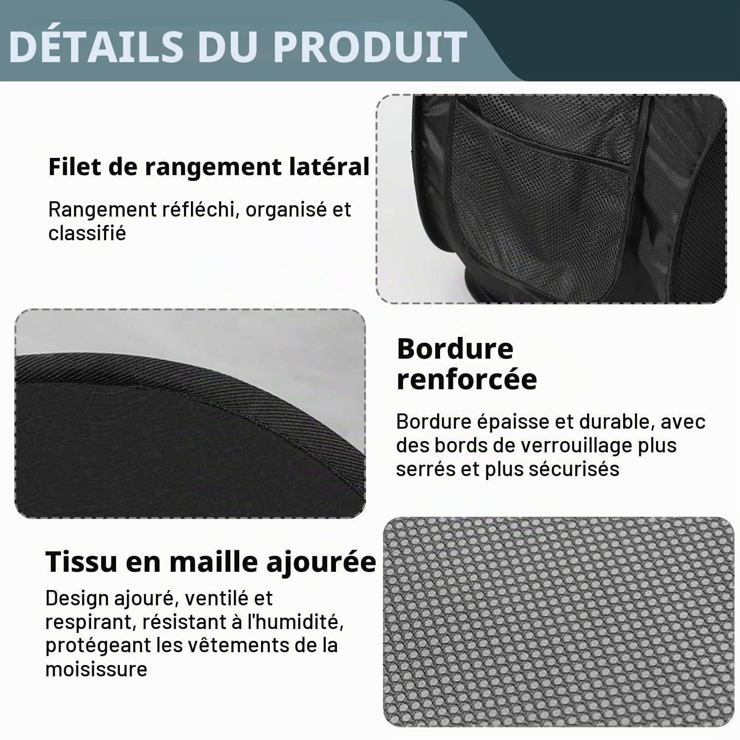 2 Pièces Panniers à Linge Pliable, 36 x 36 x 58 Cm, Pop Up Laundry Basket Hamper, Panier à Linge Pliable Pop-Up, En Maille Filet Avec Poignée, Pour le Changement Des Vêtements - Noir (Noir)