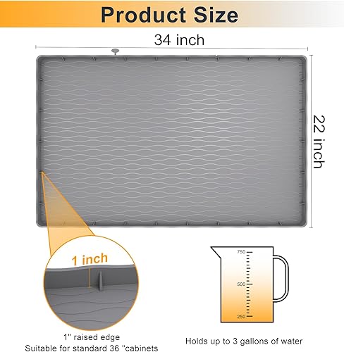 Miniatura 3 de Tapete para debajo del fregadero de cocina, impermeable, 34 x 22 pulgadas, tapete de silicona para fregadero de baño, bandeja de goteo para debajo