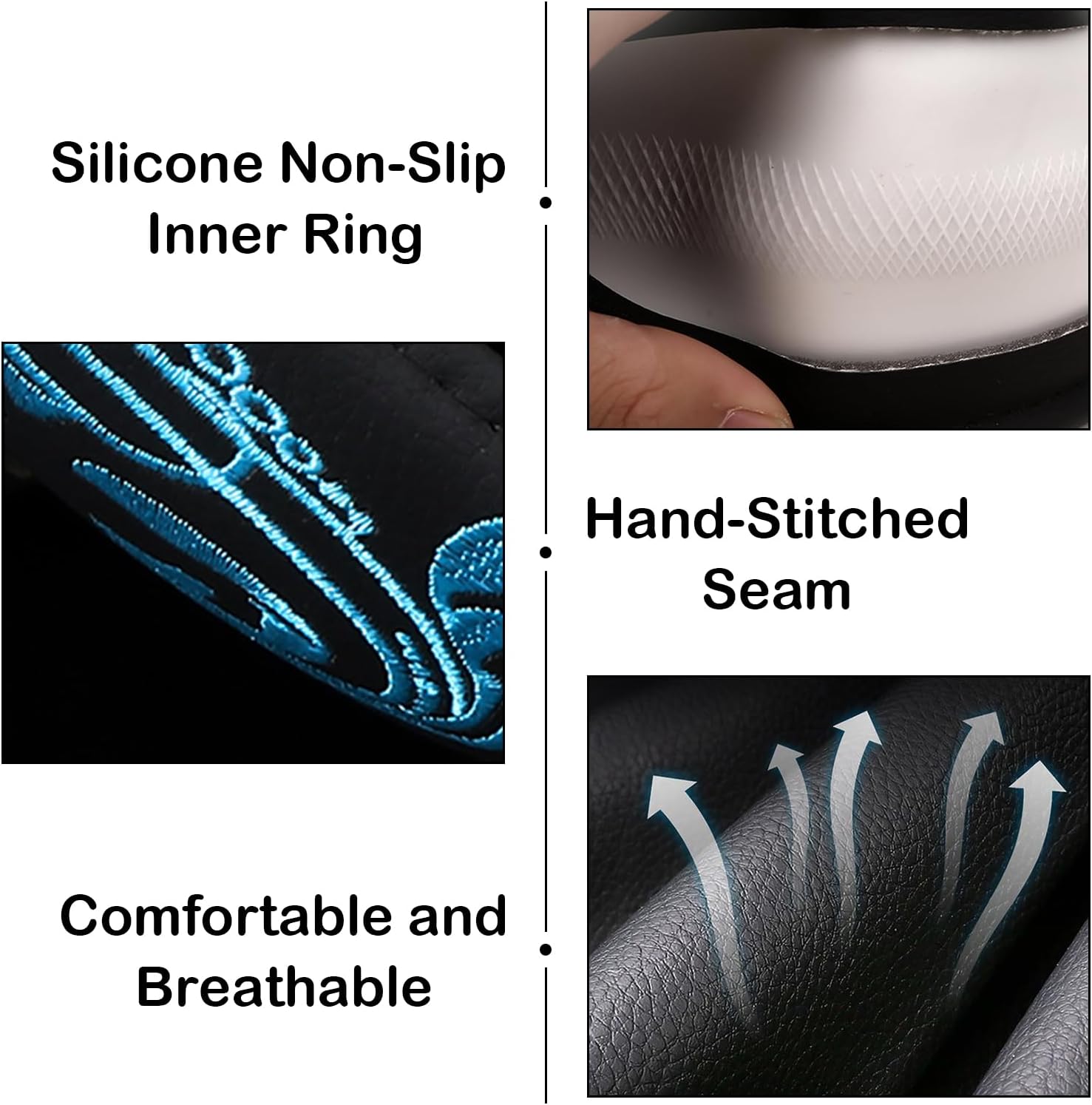 Blue Embroidery Butterfly Car Steering Wheel Cover,14.5-15 Inch Universal Leather Covers Breathable Anti-Slip Odorless Steering Wheels Accessories for Men Women