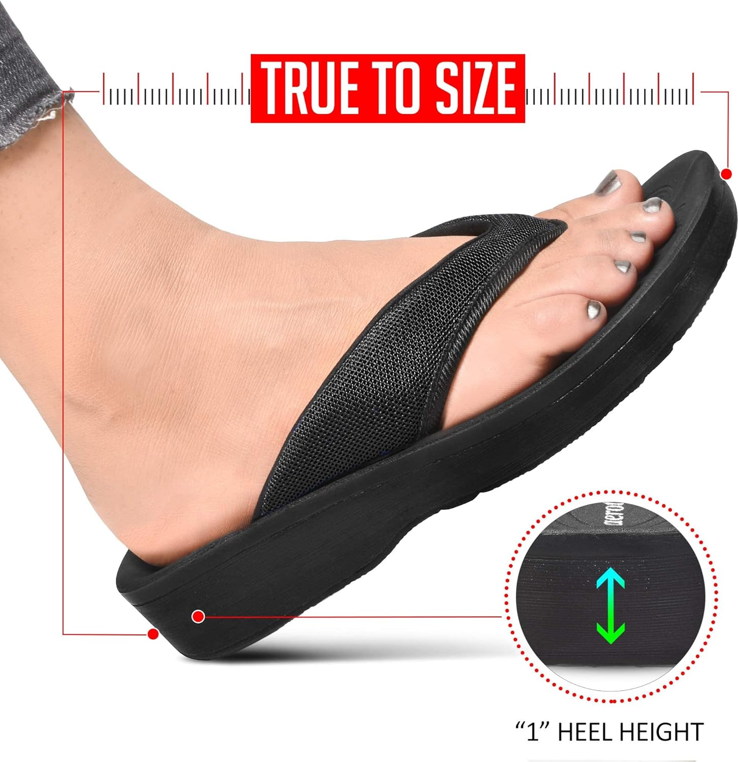 AEROTHOTIC Women's Arch Supportive Summer Orthotic Flip Flops Sandals 6 Black