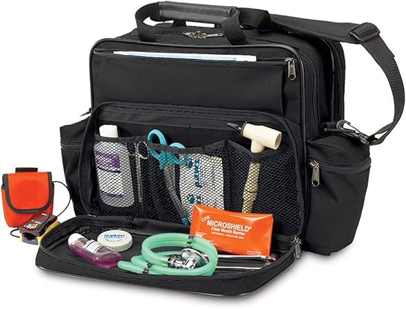 Hopkins Medical Products Home Health Shoulder Bag, 600D Waterproof Exterior, Large Storage Compartments, Removable Adjustable Shoulder Strap, 14x11.5x8