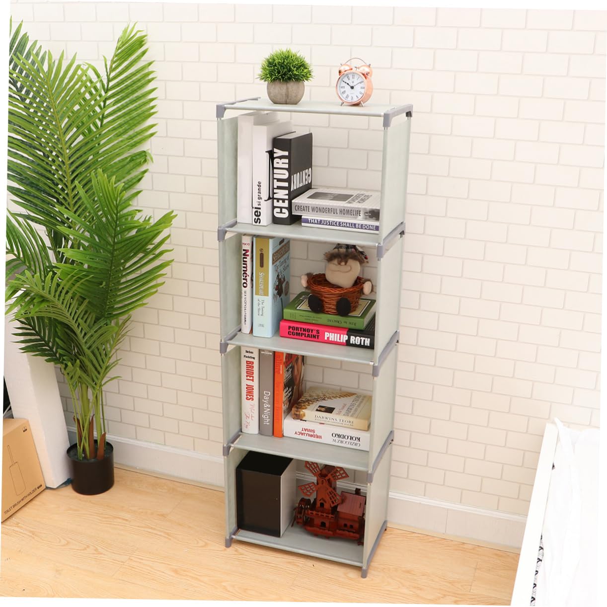 Bibliothèque de bureau en plastique gris – Rangement multicouche pour garçons et filles, idéale pour les dortoirs universitaires et les bureaux à domicile, solution élégante et fonctionnelle