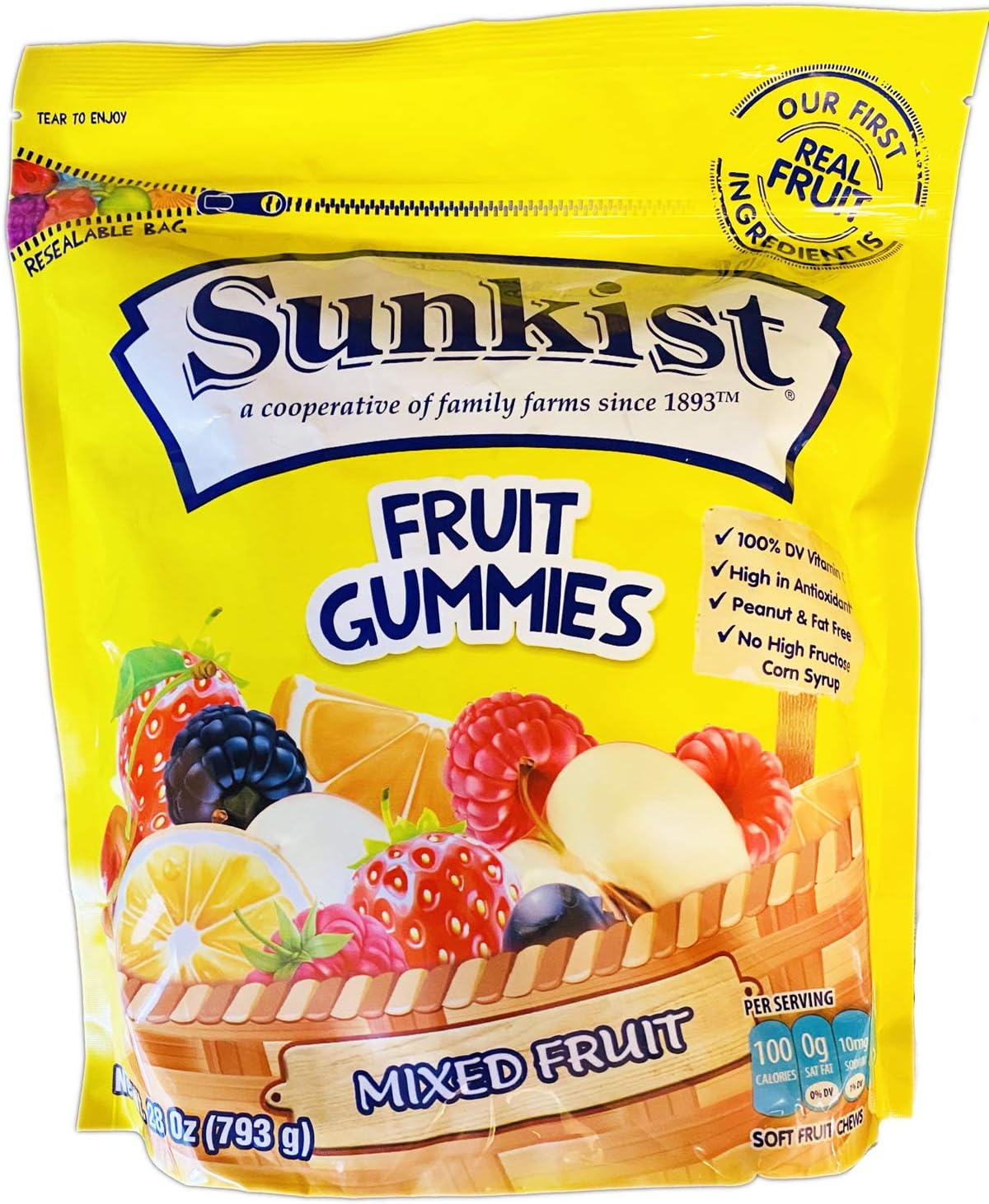 Sunkist Fruit Gummies 28 Oz! Mixed Fruit Flavored Gummy Candy! 100% DV Vitamin C and High In Antioxidant! Healthy and Fruity Chewy Gummy! Choose Your Flavor! (Mixed Fruit)