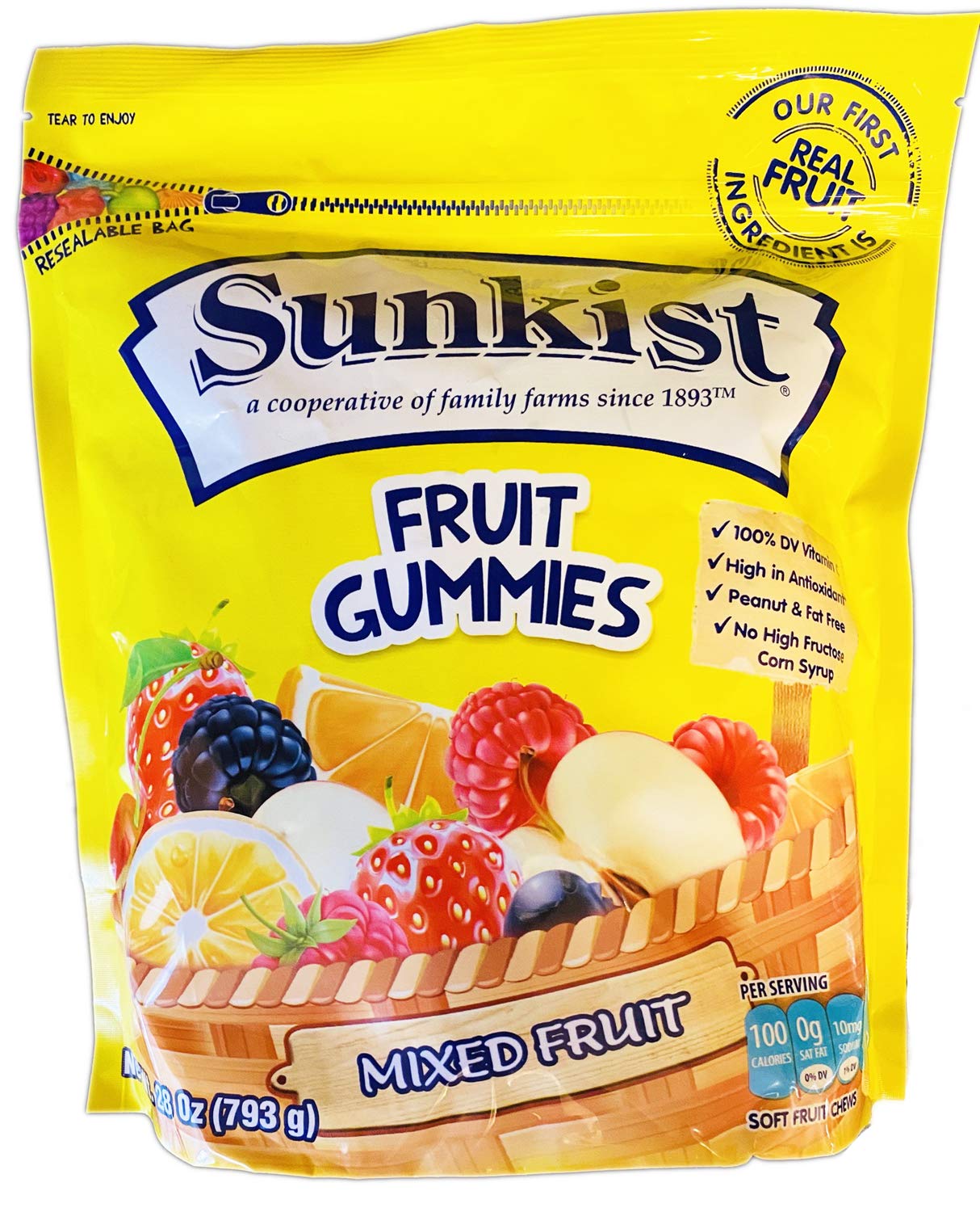 Sunkist Fruit Gummies 28 Oz! Mixed Fruit Flavored Gummy Candy! 100% DV Vitamin C and High In Antioxidant! Healthy and Fruity Chewy Gummy! Choose Your Flavor! (Mixed Fruit)