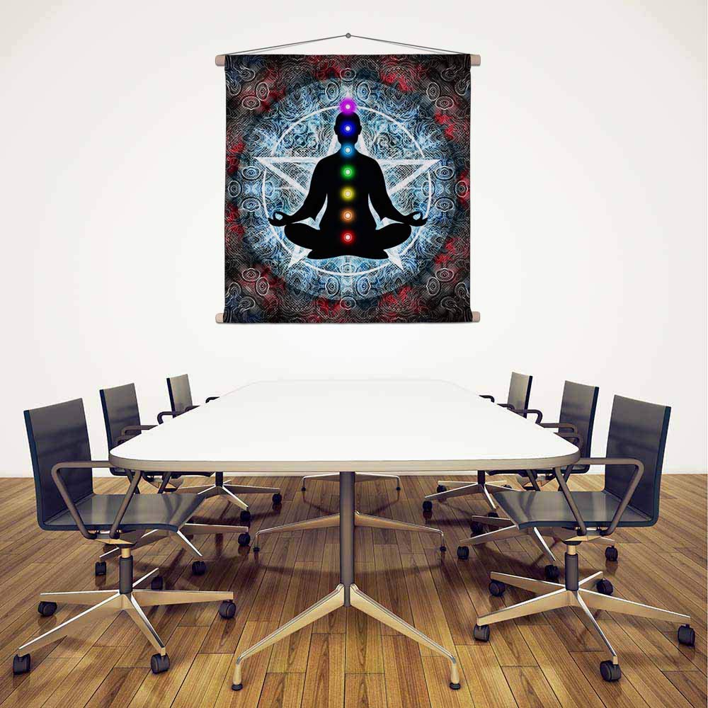 Indian Collectible - Arazzo da appendere in tessuto di seta, motivo: meditazione con chakra, 76 x 76 cm
