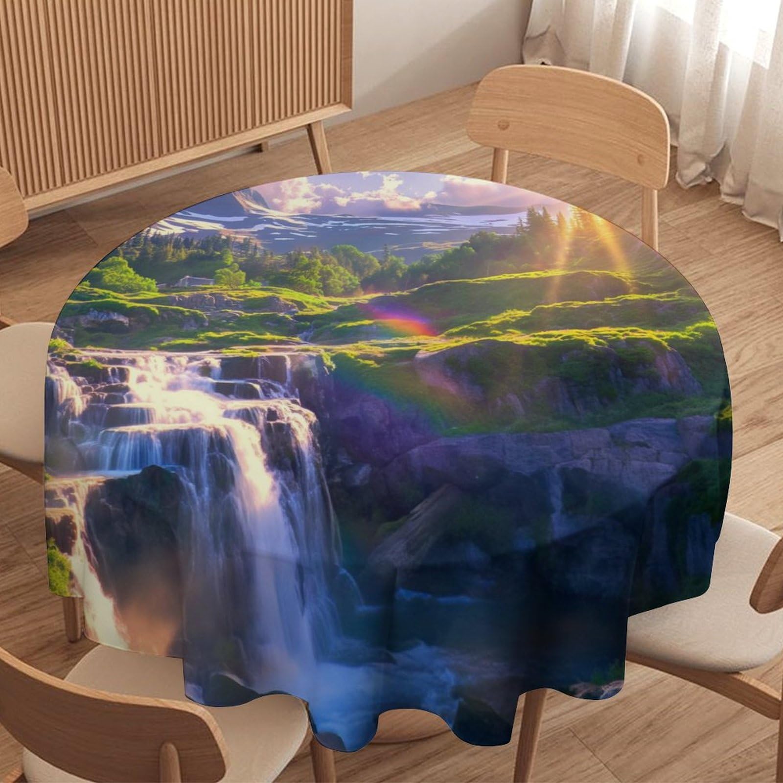 ORDOBO Round Table Cover -Dashan Waterfall 3D Print Waterproof Protect Table Cover Fashion Countertop Decoration For Kitchen Home Dinner 152X152Cm