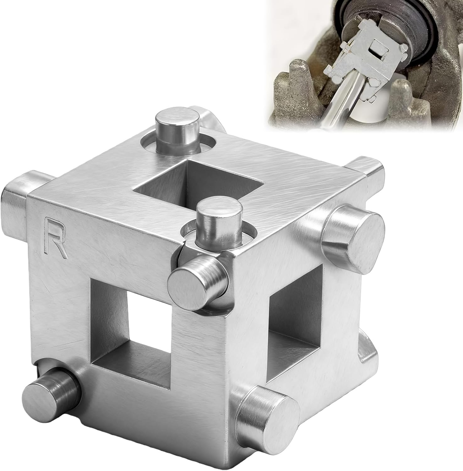 vvag Car Cube Brake Caliper Compression Tool,Car Rear Disc Brake Piston Tool,Steel Brake Piston Wind Back Cube Tool,Car Accessories Calliper Adaptor Brake Piston Remover Tool Fits 3/8" Square Driver