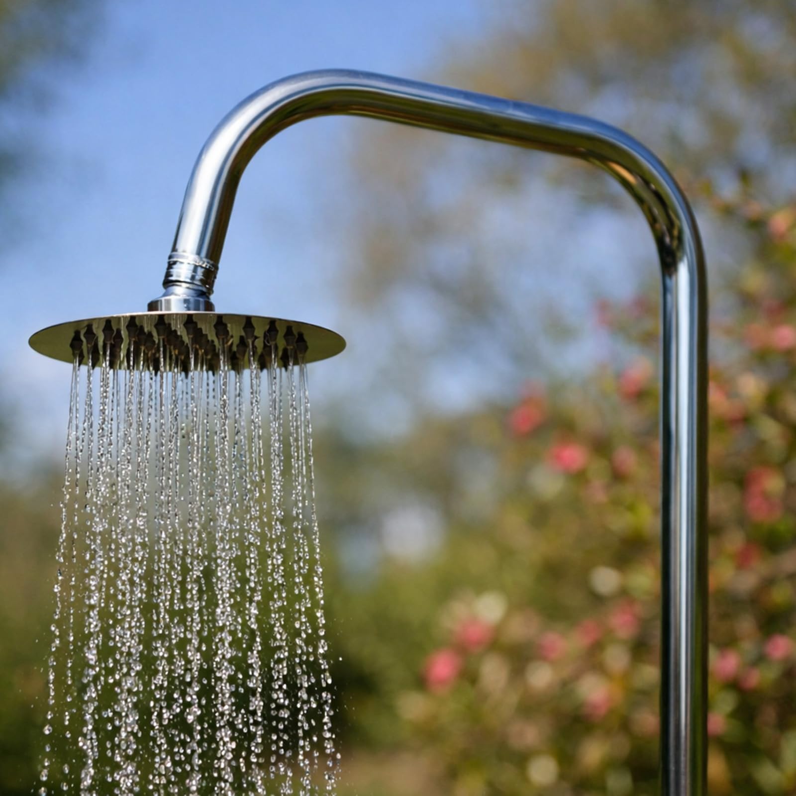 Holzdusche Garten 221cm Außendusche mit Bodenplatte Wetterfest Gartendusche | BURI Gartendusche aus geöltem Kiefernholz mit verzinktem Eisen und Gartenschlauchanschluss für Pool und Terrasse