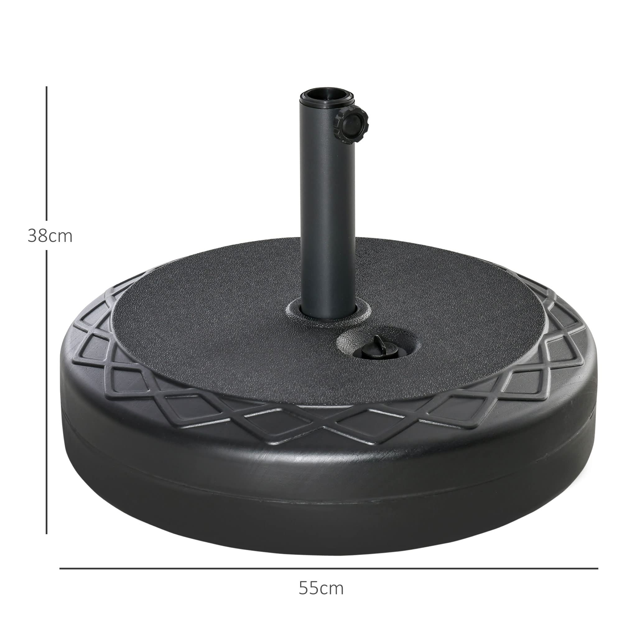 Outsunny Pied de Parasol Rond, Socle Parasol extérieur à remplir avec 30 kg d'eau / 40 kg de Sable, pour mât de Ø 38 et 48 mm, Base de Parasol pour Jardin Patio terrasse, Ø 55 x 38 cm, Noir