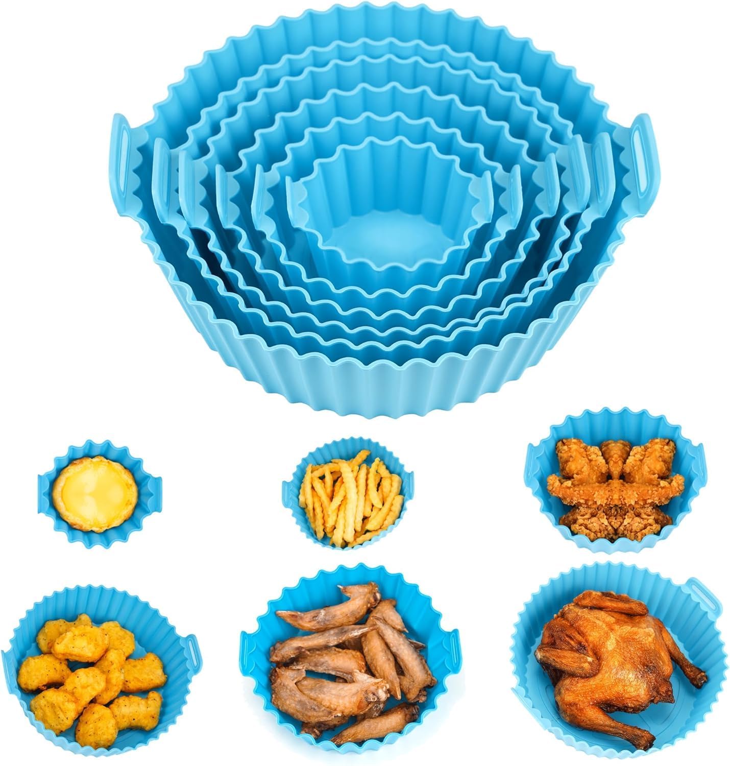 VernoCraft 6 Pcs Reusable Non-Stick Air Fryer Silicone Basket with Handle– Heat-Resistant & Easy-to-Clean Pot for Air Fryer, Oven & Microwave (Multicolor)-image-16