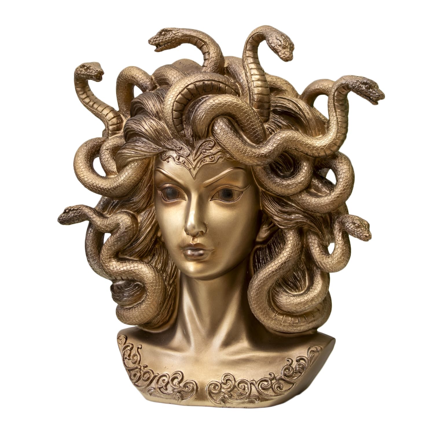 Darthome Gold Medusa Bust Ornament, Resin, Greek Mythology Statue, Metallic Gold Finish, Freestanding, 29x14x32cm, Gothic Home Decor